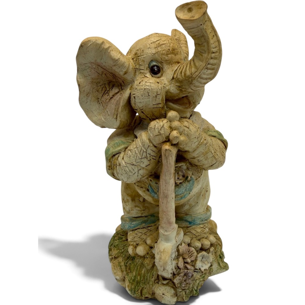 Vintage Elephant Figurine Trunk Up Good Luck Resin Gardener Shovel Decor